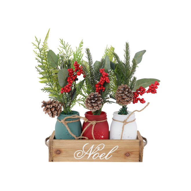 HOLIDAY LIVING Decorated Mason Jars in Tray - 12.8-in x 10-in - Wood ...