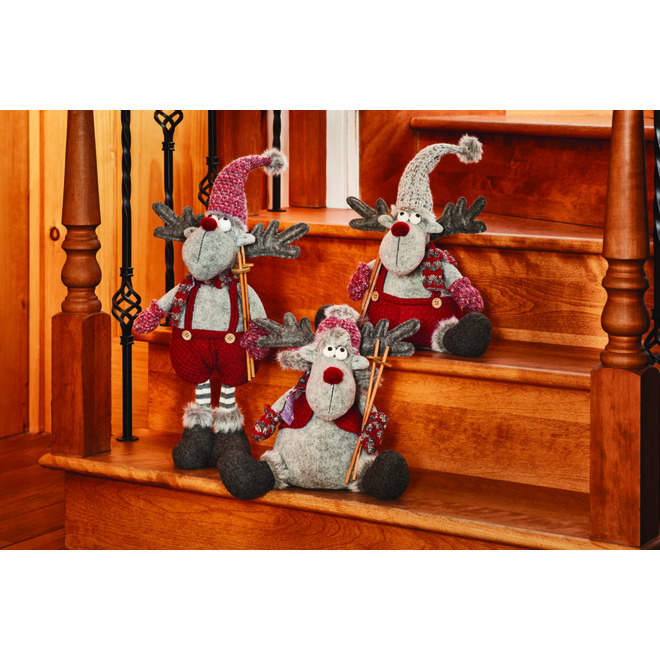 Holiday Living Standing Moose - Burgundy and Grey