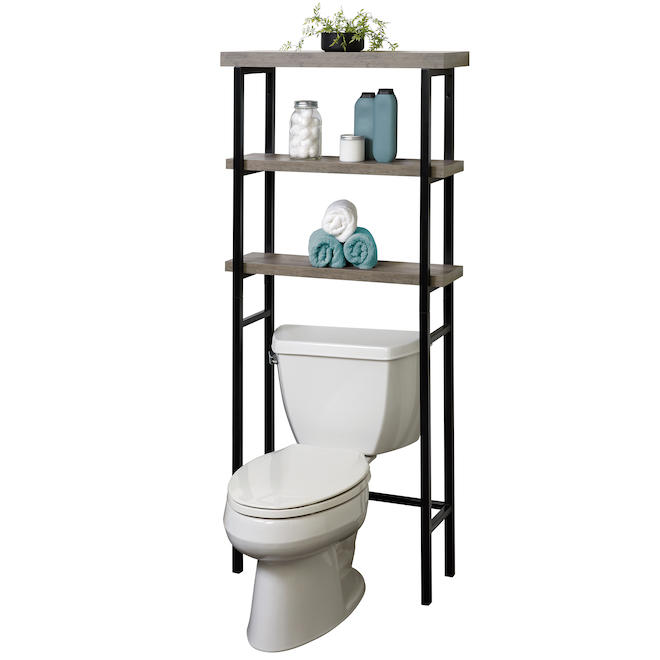 Zenna Home 61.5 x 27.5-In Distressed Gray and Matte Black Bathroom Over-the-Toilet Shelf