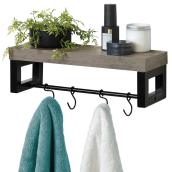Zenna Home Bathroom Shelve with Towel Bar and Hooks Black 5.5-in x 18-in