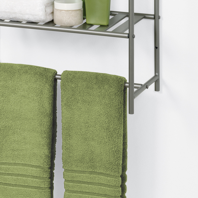 Zenna Home Wall Mount Metal Shelf in Brushed Nickel 22.25 x 16.75-In