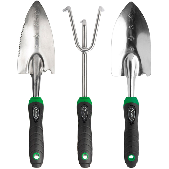 Scotts Garden Hand Tool Set - 3 Pieces - Steel and Rubber - Black and Green