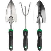 Ensemble d'outils à main de jardin Scotts, 3 pièces, acier et caoutchouc, vert et noir