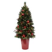 Arbre de Noël illuminé en pot, 26" x 60", vert/rouge