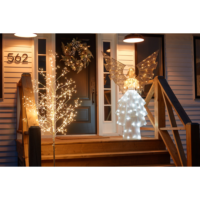 Holiday Living 61-in White and Gold Freestanding Angel with 120 Warm and Cool White Steady LED Lights