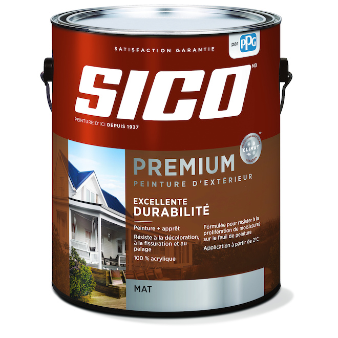 Peinture et apprêt d'extérieur Sico Premium, mat, base moyenne, opaque, 3,6 L