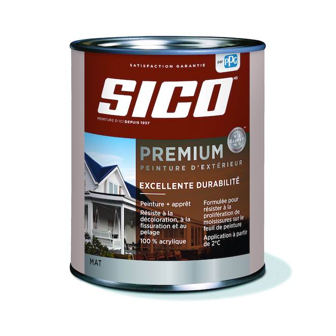 Peinture et apprêt d'extérieur au latex Sico Premium, fini mat, base neutre, 875 ml