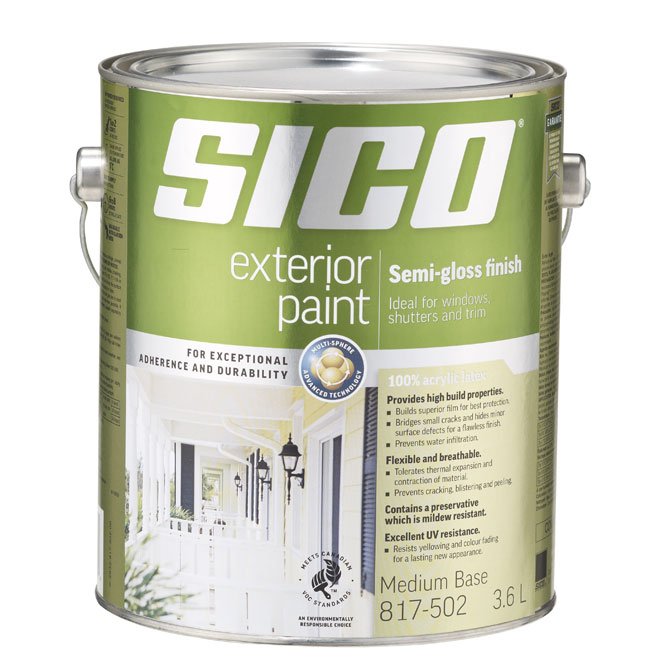 Sico Exterior Paint and Primer - Semi Gloss - Medium Base - Opaque - 3.6 L