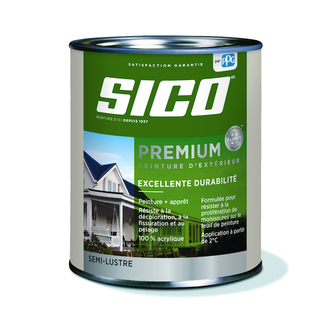 Peinture et apprêt d'extérieur Sico Premium, semi-lustré, base neutre, opaque, 875 ml