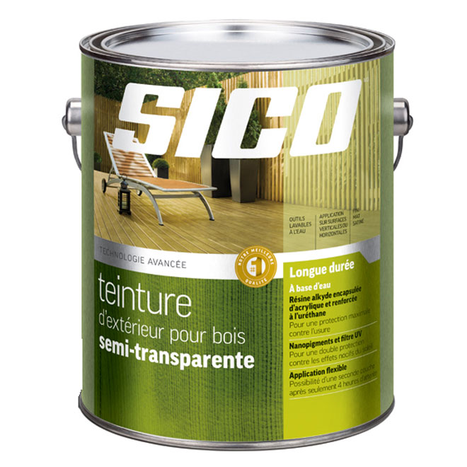 Teinture d'extérieur pour bois à base d'eau Sico, semi-transparent, base à teinter, satiné, 3,78 L