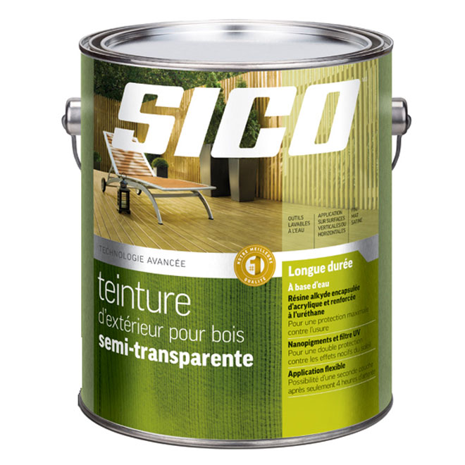 Teinture d'extérieur pour bois à base d'eau Sico, semi-transparent, séquoia, satiné, 3,78 L