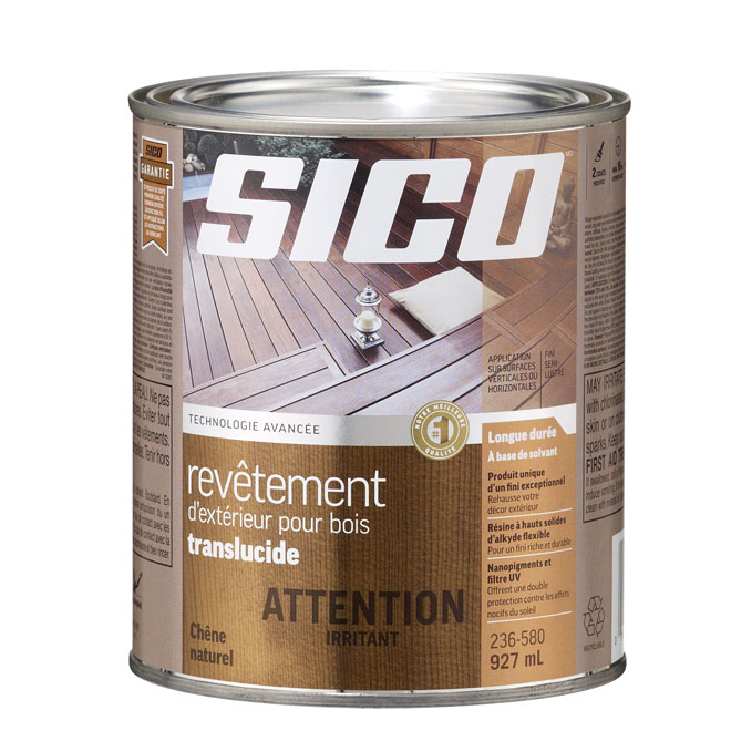 Revêtement d'extérieur pour bois Sico, translucide, chêne, à base d'huile, semi-lustré, 946 ml