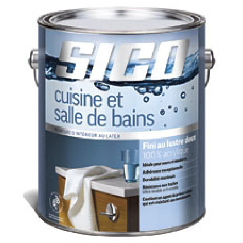 Peinture pour cuisine et salles de bains SICO au latex 100% acrylique, fini lustre doux, 3,6 L, base 2