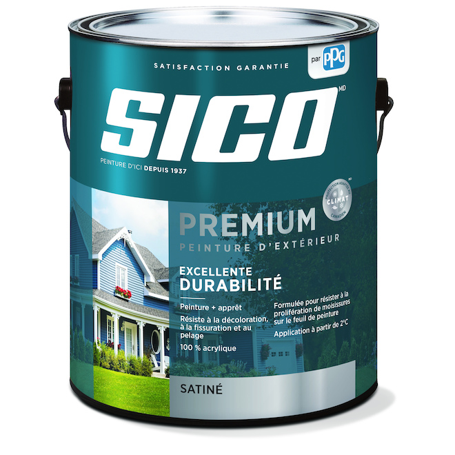 Peinture et apprêt d'extérieur pour bois Sico Premium, satiné, base neutre, opaque, 3,78 L