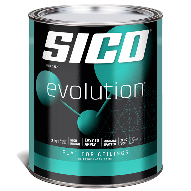 SICO Evolution Latex Paint and Primer - Flat for Ceilings - 946-ml - White