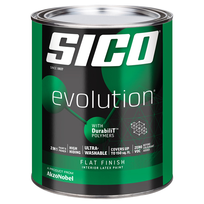 SICO Evolution Interior Latex Paint and Primer - Flat Finish - 946-ml - Pure White