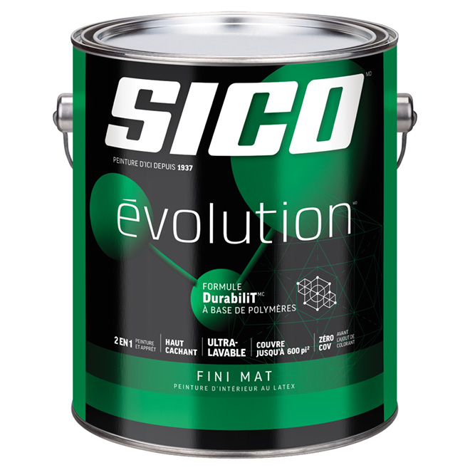 Peinture et apprêt d'intérieur SICO Evolution au latex, fini mat, 3,78 L, blanc pur