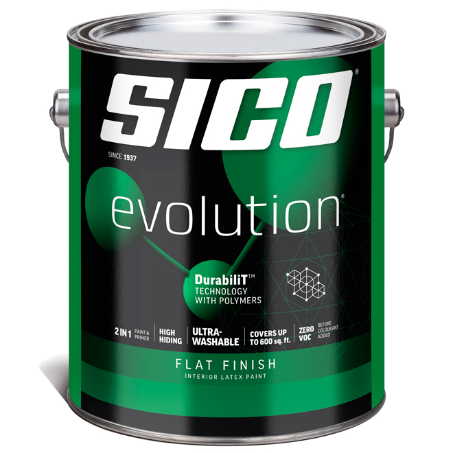 SICO Evolution Interior Latex Paint and Primer - Flat Finish - 3.78-L - Base 3