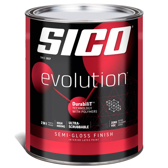 SICO Evolution Interior Paint and Primer - Semi-Gloss Finish - 946 ml - Pure White