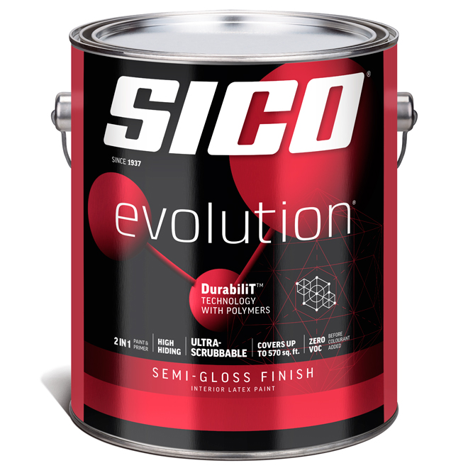 SICO Evolution Interior Paint and Primer - Semi-Gloss Finish - 3.78-L - Base 1