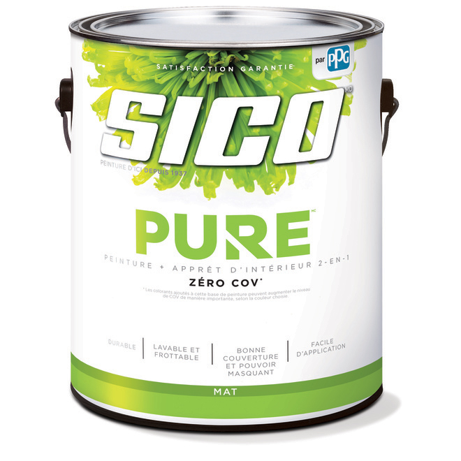 Peinture d'intérieur SICO Pure au latex, fini mat, 3,78 L, blanc teintable