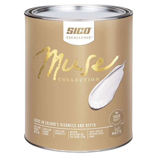 SICO Muse Interior Latex Paint and Primer - Soft Matte Finish - 946 ml - Pure White