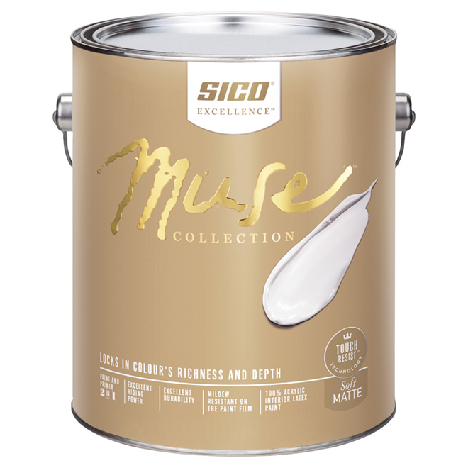 SICO Muse Interior Latex Paint and Primer - Soft Matte Finish - 3.78-L - Pure White