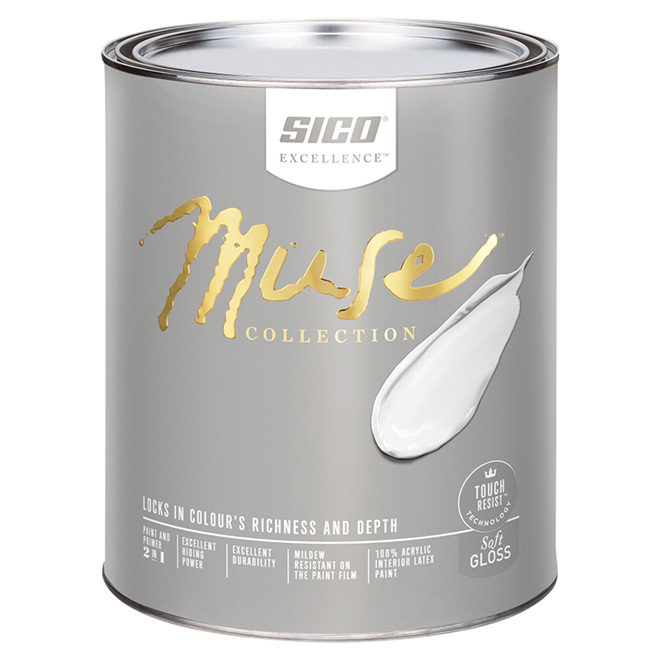 SICO Muse Interior Paint and Primer - Soft Gloss Finish - 946 ml - Base 3
