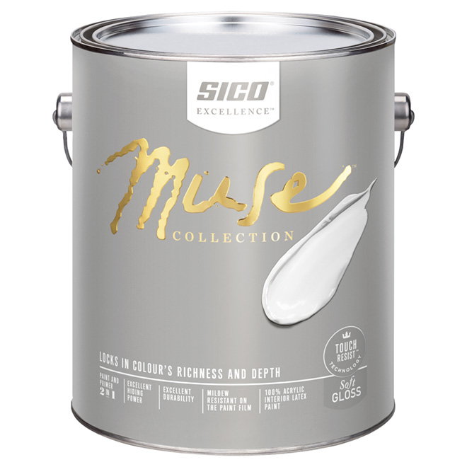 SICO Muse Interior Paint and Primer - Soft Gloss Finish - 3.78-L - Pure White
