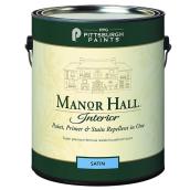 Manor Hall Acrylic Latex Interior Paint Primer and Stain Repellant in One - Satin - Ready Mix White - 3.78 L