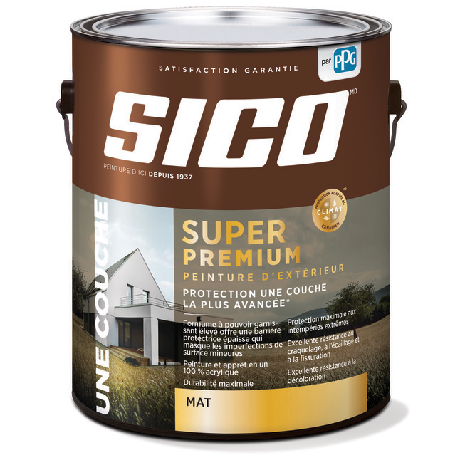 Peinture d'extérieur SICO Super Premium, fini mat, base 3, 3,78 L
