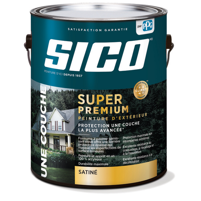 Peinture d'extérieur SICO Super Premium, fini satiné, base 3, 3,78 L