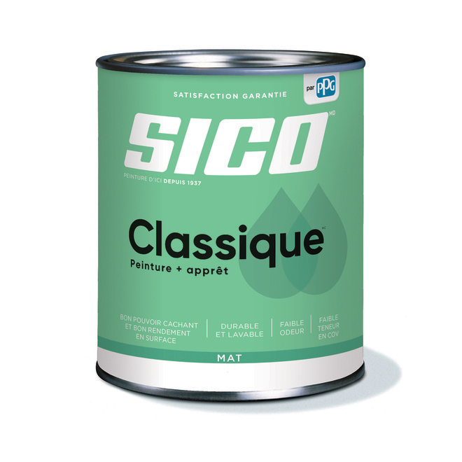 Peinture et apprêt d'intérieur SICO Classique en latex, fini mat, 946 ml, blanc