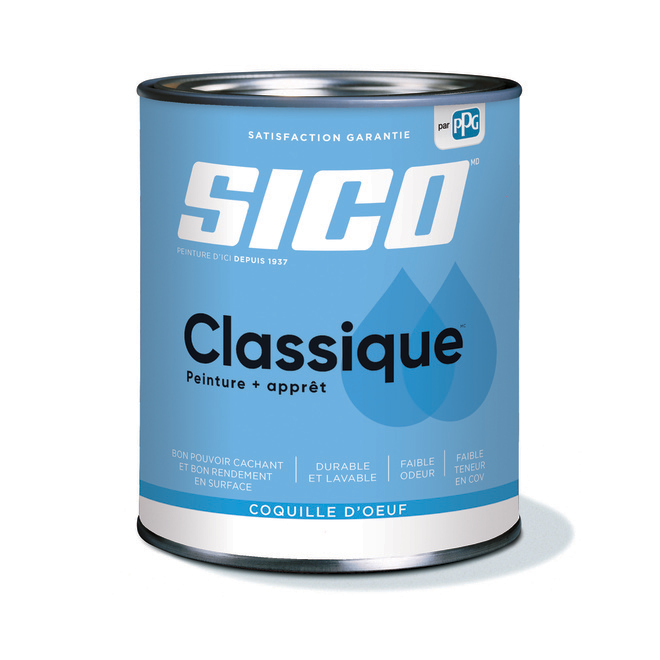 Peinture et apprêt d'intérieur SICO Classique en latex, fini coquille d'oeuf, 946 ml, blanc