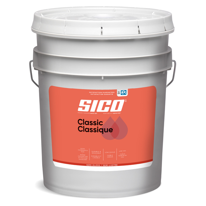 SICO Classic Interior Paint and Primer - Latex - Semi-Gloss Finish - 18.9-L - White