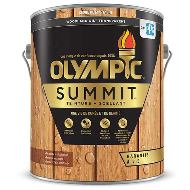 Teinture + scellant Olympic Summit Woodland Oil, transparent, cèdre de montagne, 3,78 L