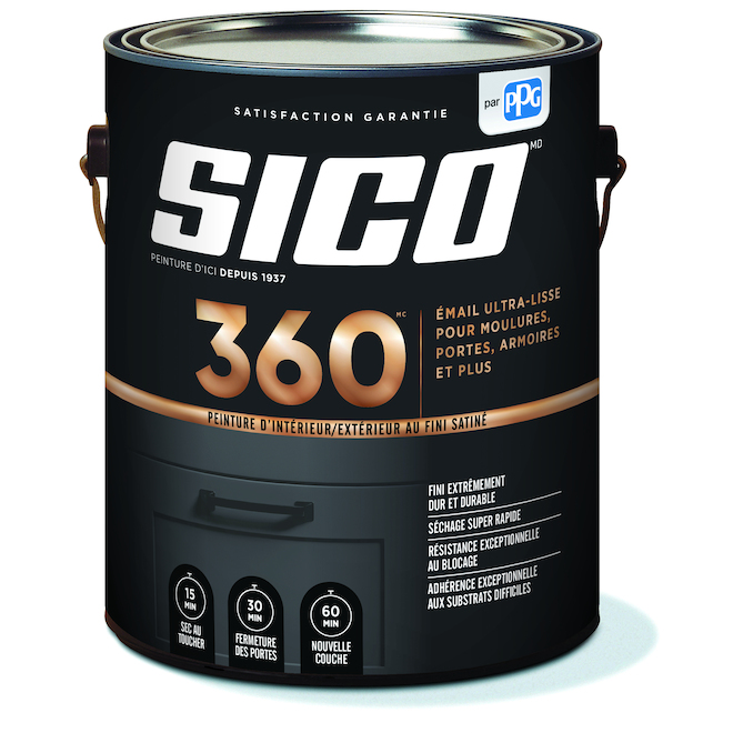 Peinture intérieur/extérieur au fini satiné Sico 360 base blanche à teinter, 3,78 L