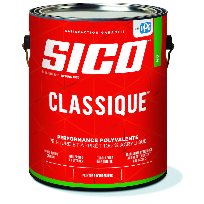 Peinture-apprêt d'intérieur 100% acrylique Sico Classique, blanc teintable, fini mat, 3,78 L