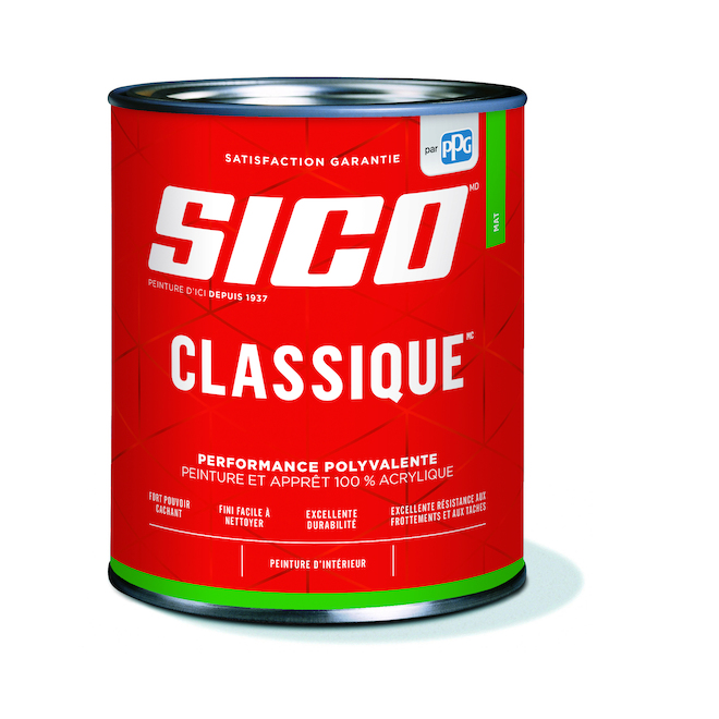 Peinture d'intérieur Sico Classique, blanc mat teintable (contenu net réel : 31,99 onces liquides)