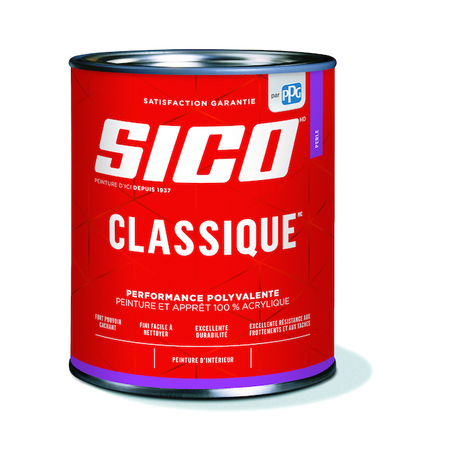 Peinture d'intérieur Sico Classique, blanc satiné teintable (Contenu net réel : 31,99 onces liquides)