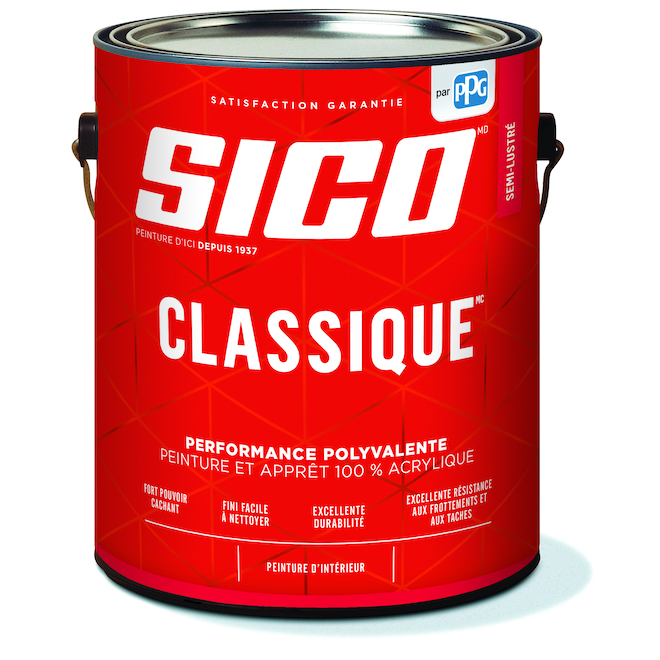 Peinture d'intérieur Sico Classique, blanc semi-lustré teintable (Contenu net réel : 127,82 onces liquides)