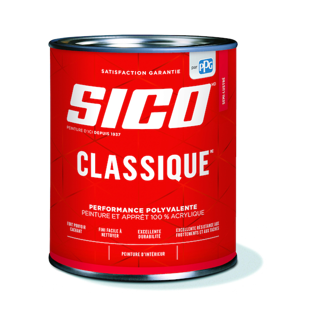 Peinture d'intérieur Sico Classique, blanc semi-lustré teintable (Contenu net réel : 31,99 onces liquides)