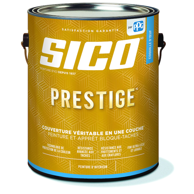 Peinture et apprêt bloque-taches Prestige de Sico base neutre au fini coquille d'oeuf, 3,78 l