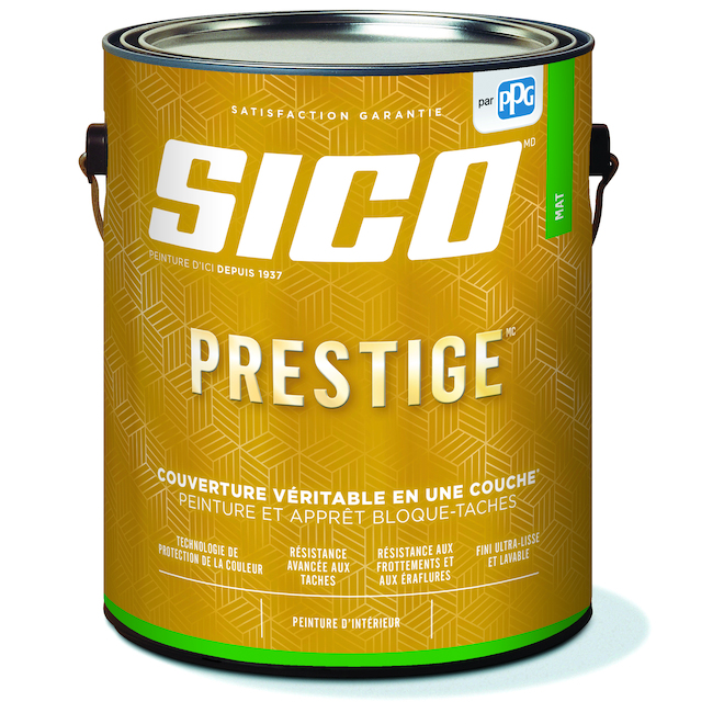 Peinture et apprêt bloque-taches Prestige de Sico blanc à teinter au fini mat, 3,78 l