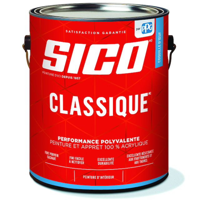 Peinture-apprêt d'intérieur 100% acrylique Sico Classique, base 2, fini coquille d'oeuf, 3,78 L