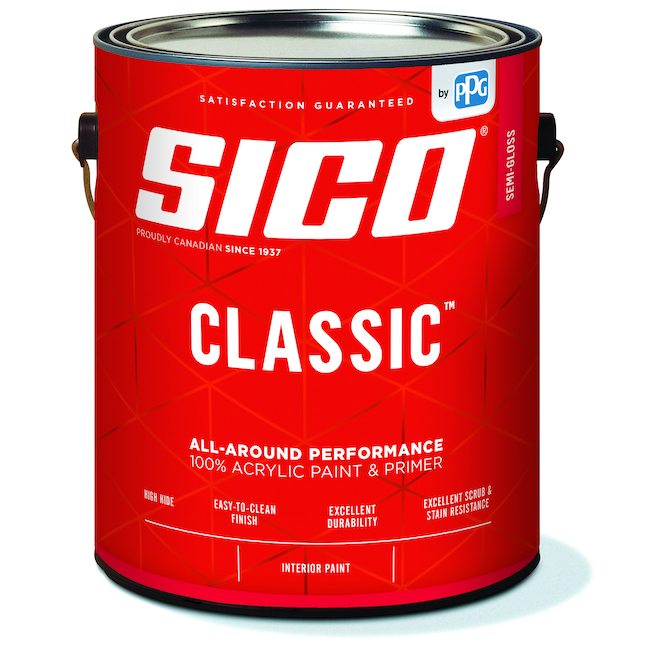 Sico Classic 100% Acrylic Interior Paint and Primer - Base 2 - Semi-Gloss Finish - 3.78-L