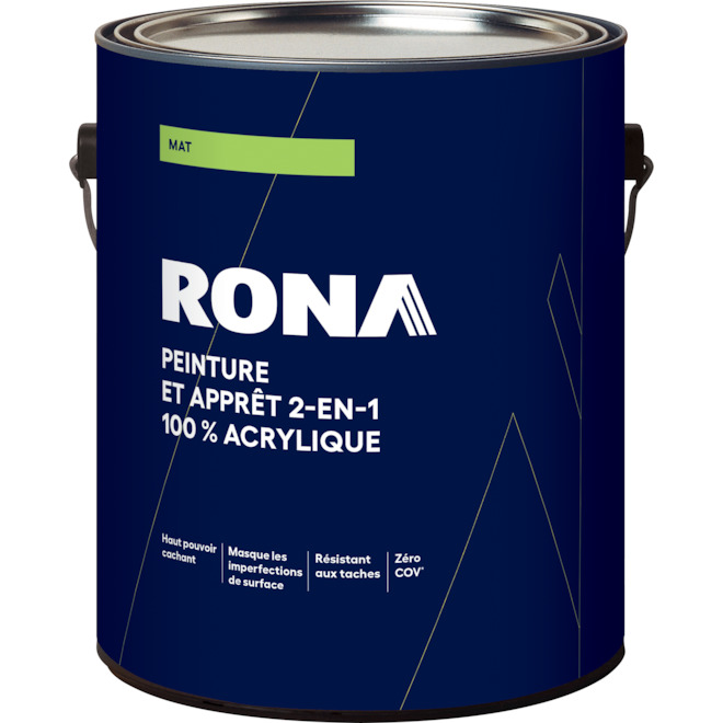 Peinture et apprêt 2-en-1 100% acrylique RONA  base moyenne fini mat, 3,78 L