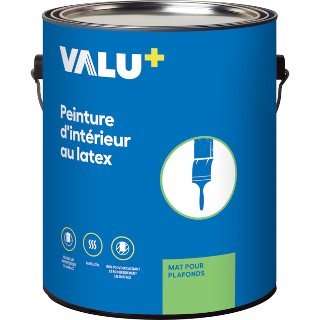 Peinture et apprêt d'intérieur pour plafonds au latex VALU+, blanc mat, 3,78 L