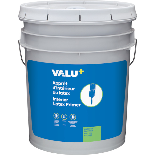 Peinture et apprêt d'intérieur pour plafonds au latex VALU+, blanc mat, 18,9 L