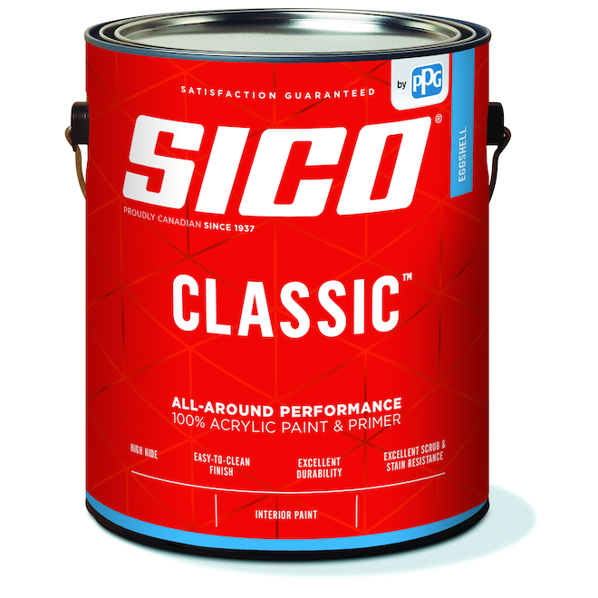 Sico Classic 100% Acrylic Interior Paint and Primer - Tintable White - Eggshell Finish - 3.78-L